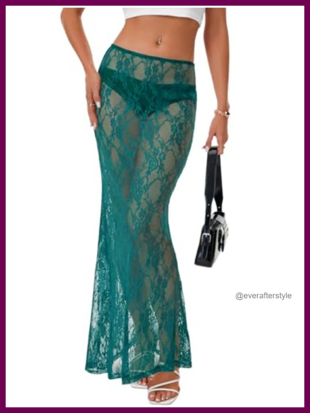 Sheer Lace A-Line Maxi Skirt High Rise Flowy Festival Beach Cover-Up
